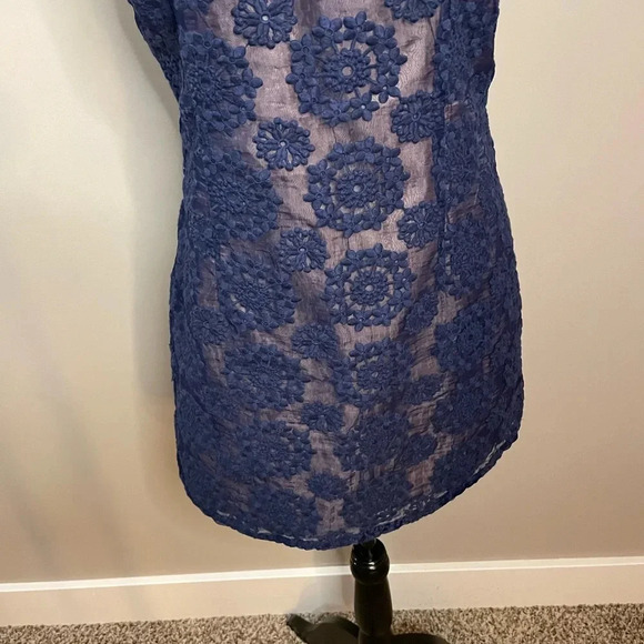 Blu Pepper Navy Blue Dress with Embroidered Mesh Fabric and Nude Underlay - Picture 4 of 12
